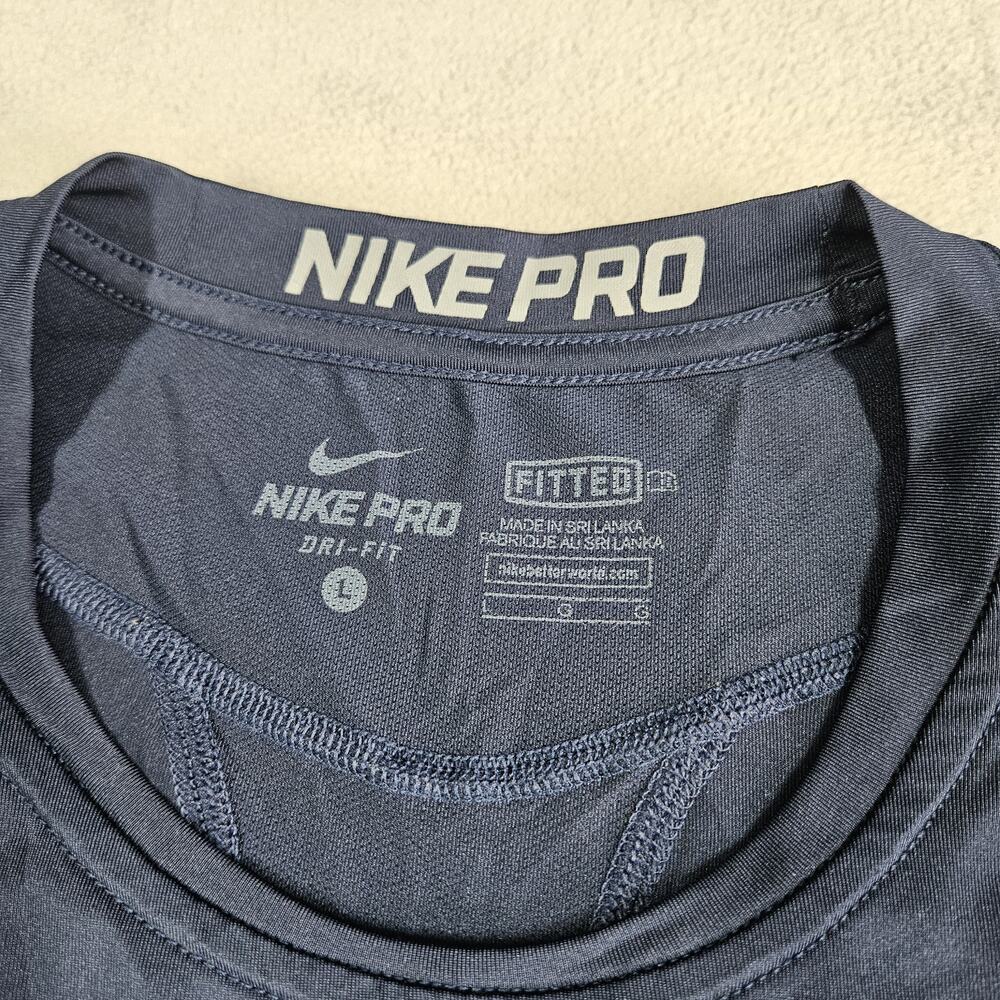 Nike Pro Shirt Mens Large Blue Fitted Dri Fit Stretch Lightweight Athletic Train - Picture 3 of 10